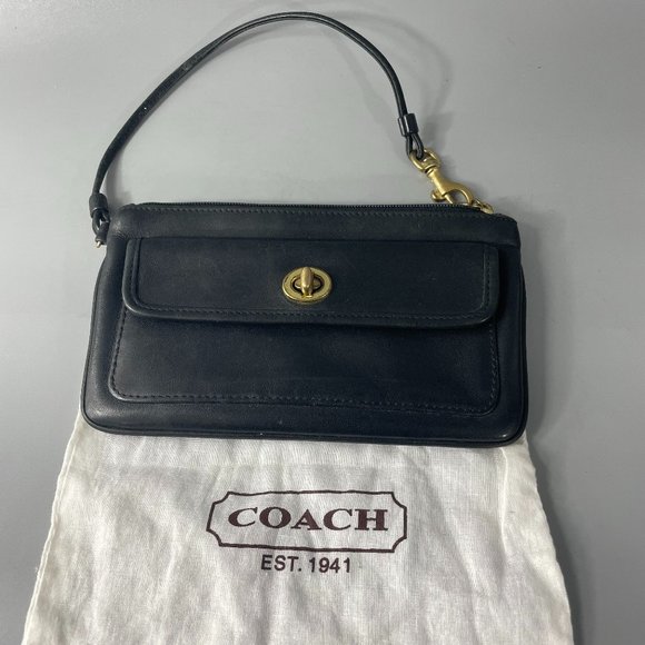 Coach Handbags - Vintage Coach Legacy Classic Black Leather Wristlet with Brass Turn Lock